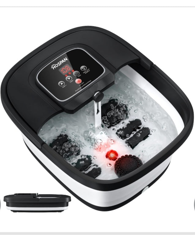 8a HOSPAN Collapsible Foot Spa with Heat, Bubble, Red Light, and Temperature Control. Foot Bath Massager with 8 Shiatsu Massage Rollers, Pedicure Foot Spa for Relaxation and Stress Relief, Black