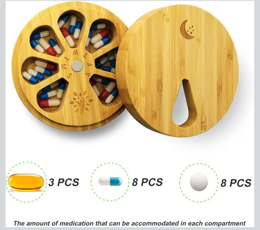 -001 NEW ITEM-AM&PM Bamboo Wood Pill Organizer