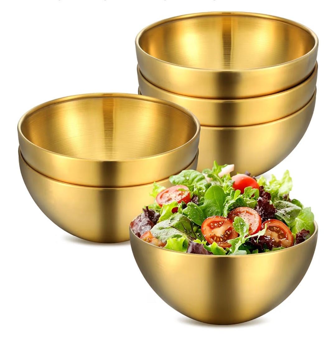 HOFURME 5 Pcs (5.9 Inch) Gold Mixing Bowls,Metal Stainless Steel Bowls