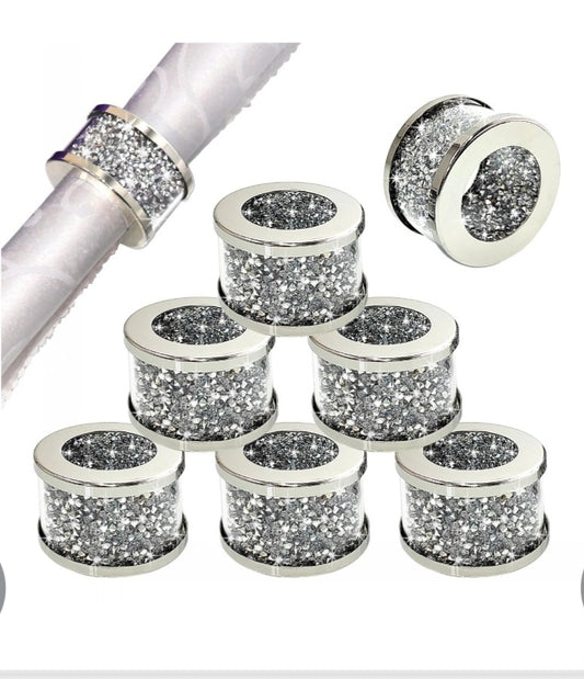 6c Crystal Glass Diamond Napkin Rings. Pack of 8 Pieces