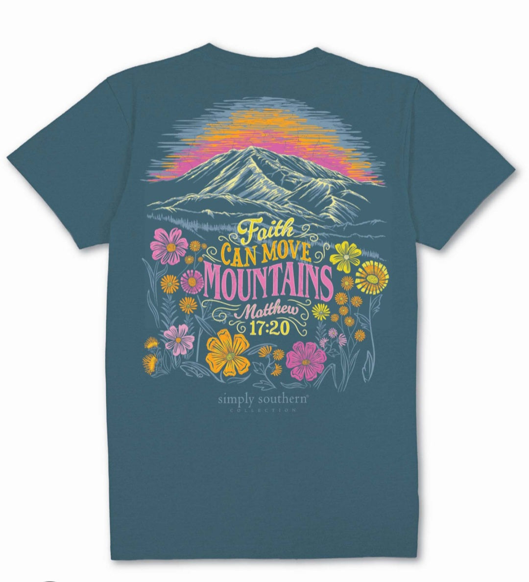 -001 NEW ITEM-Simply Southern "Faith Can Move Mountains" Relaxed Fit Short Sleeve Adult XL T-Shirt (16-18)