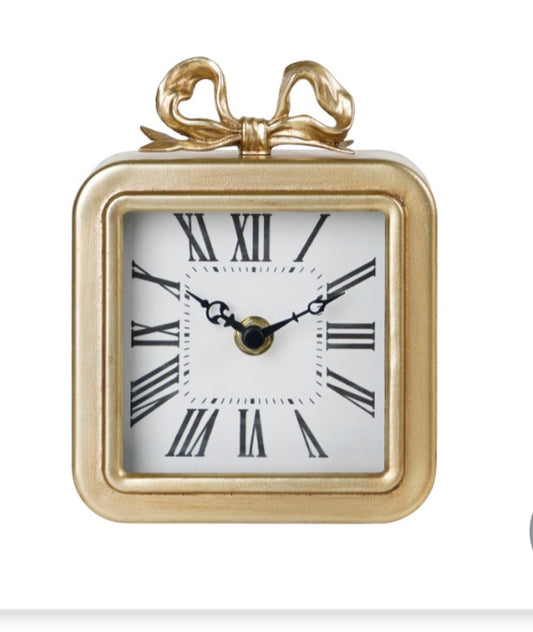 -000- Gold Table Top Clock with Bow