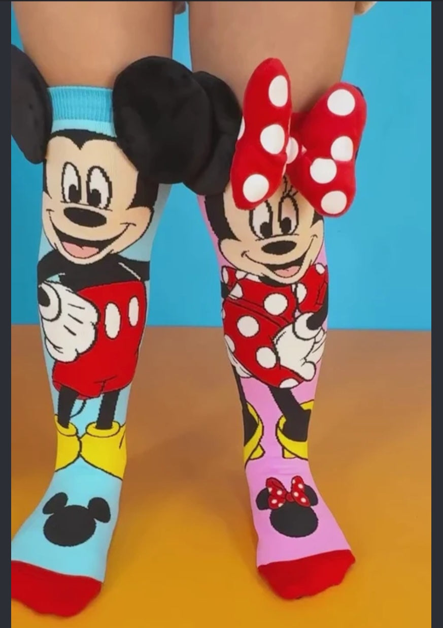 JIOIWA Cartoon Girl & Boy Mouse Mismatched 3D Plush Bow Knee-High Socks