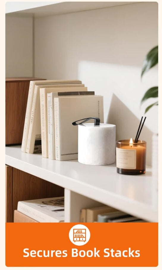 Marble Door Stop, 3.54” Decorative Door Stopper with Leather Handle & Non-Slip Felt bottom (white)