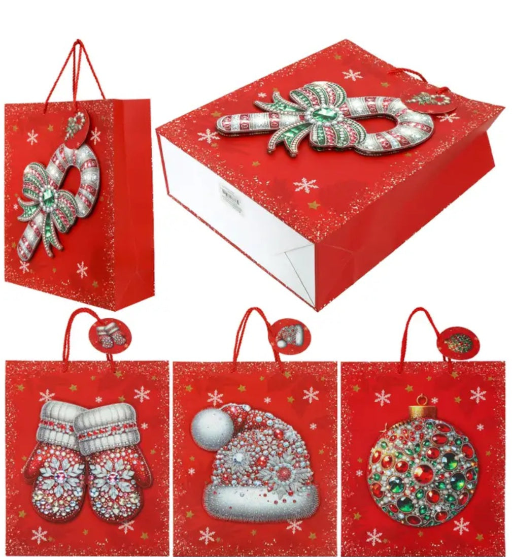 Luxury Christmas 3D Cut Out Bedazzled Embossed Paper Gift Bags (4 for $11.00)
