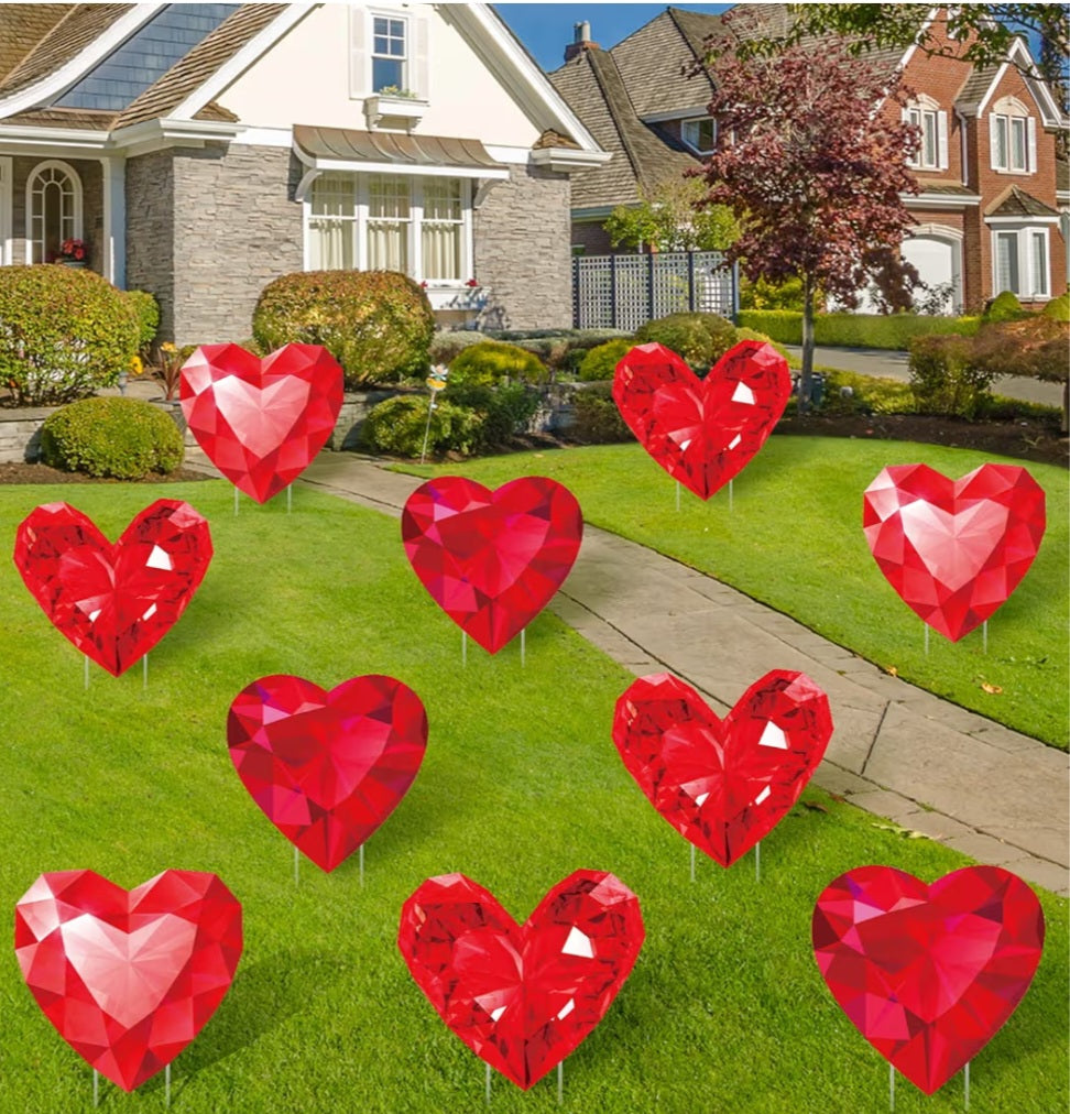 Diamond Heart Outdoor Decorations With Stakes (5 piece set) Red Heart Pathway Marker Gifts