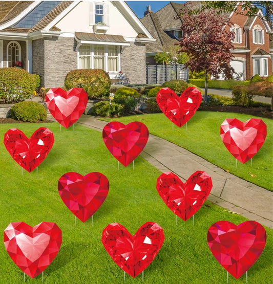 Diamond Heart Outdoor Decorations With Stakes (5 piece set) Red Heart Pathway Marker Gifts