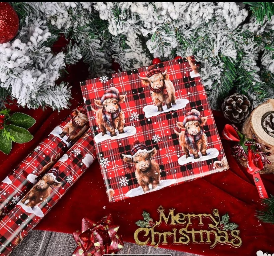 Highland Cow Christmas Wrapping Paper(28x20 inch)