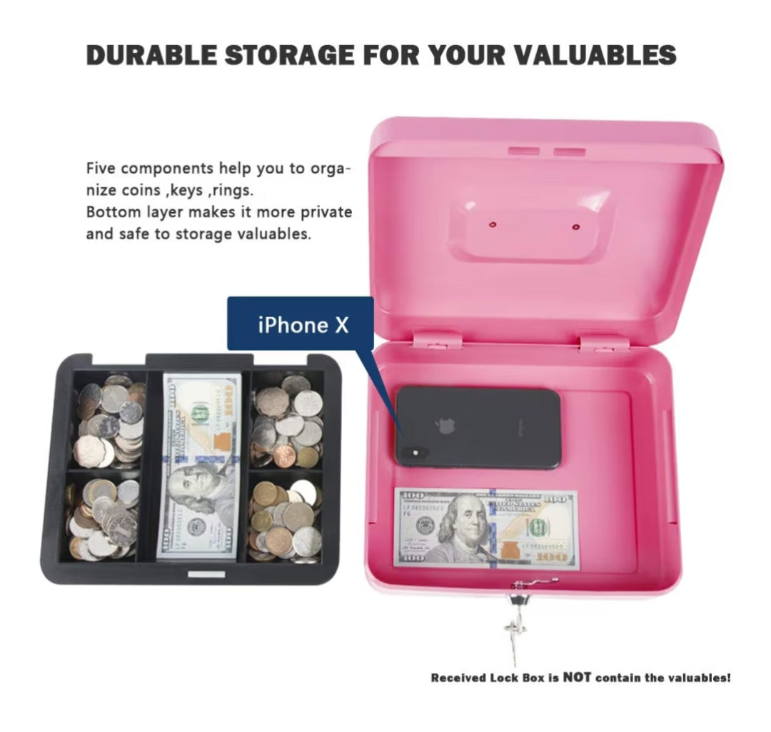 9h Pink Cash Box with Money Tray and Lock