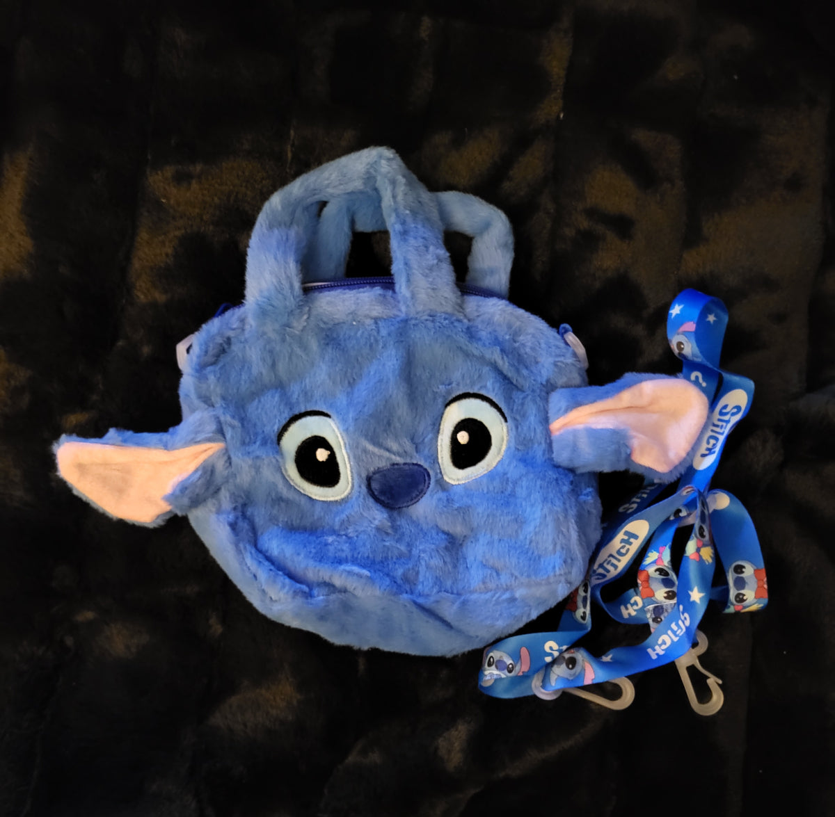 Furry Blue Purse with Large Eyes and Crossbody Strap