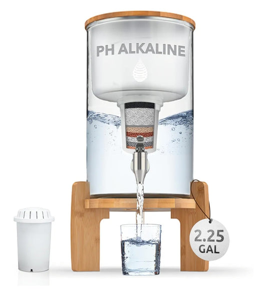 -001 NEW ITEM-pH Recharge Glass Alkaline Water Filter Dispenser - Countertop Water Filter System