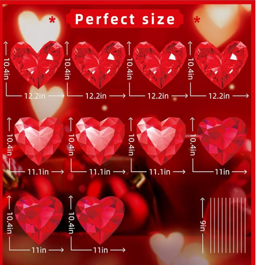 Diamond Heart Outdoor Decorations With Stakes (5 piece set) Red Heart Pathway Marker Gifts