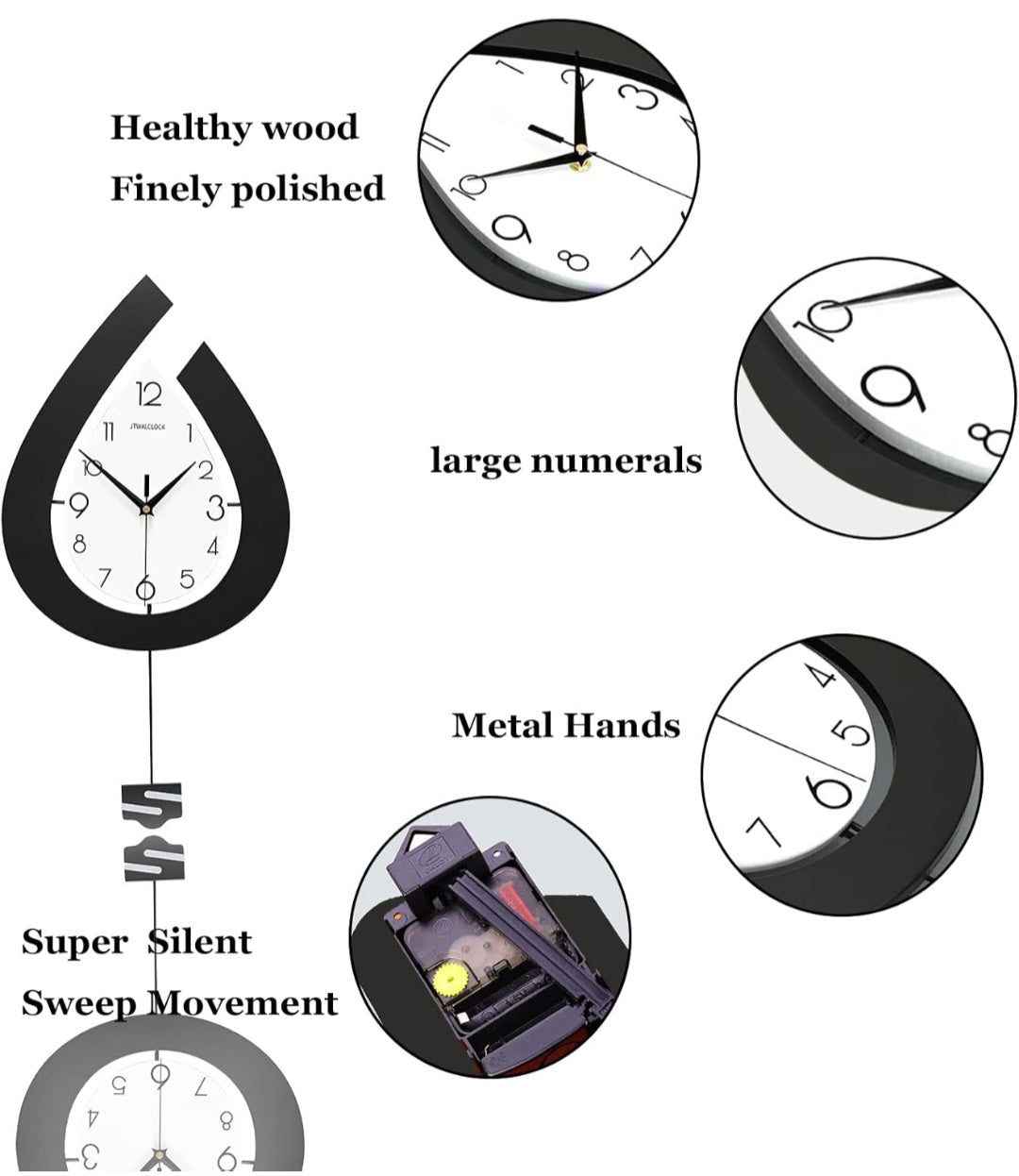 Large Decorative Wall Clock w/Big Pendulum/Non Ticking Silent Wall Clock Battery Operated/31.5 Inch Wall Clock